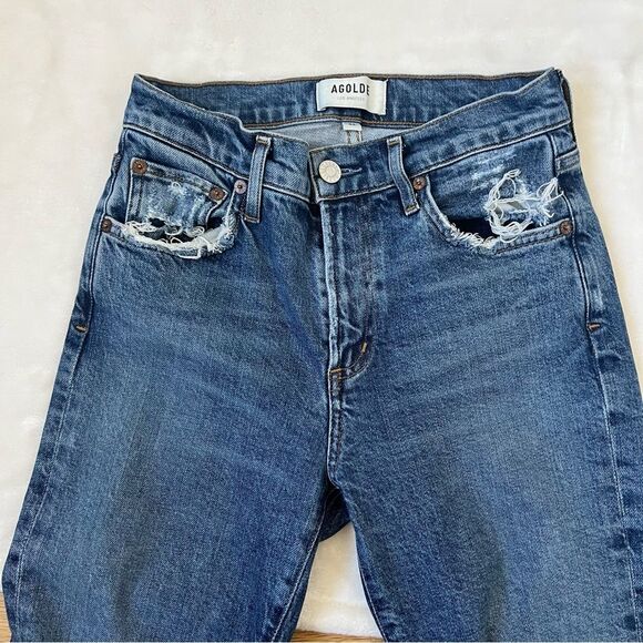 AGOLDE Toni Straight Leg Jeans 24 STYLE#A133F-3002 CUT# 52100 distressed denim - Picture 5 of 10
